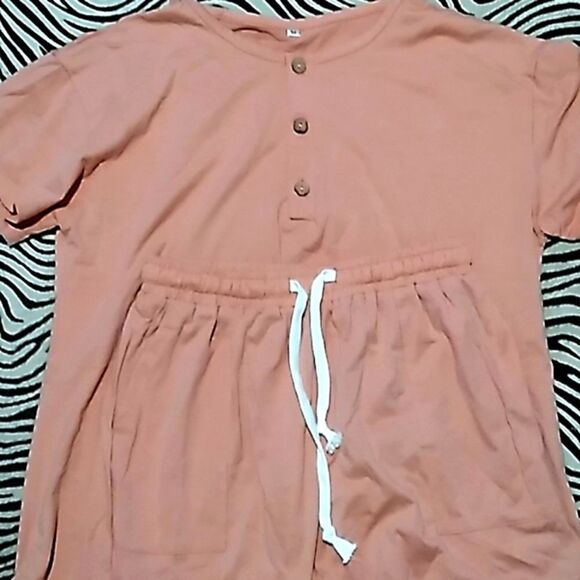 simplicity peach rustic button loungewear set - Picture 1 of 10